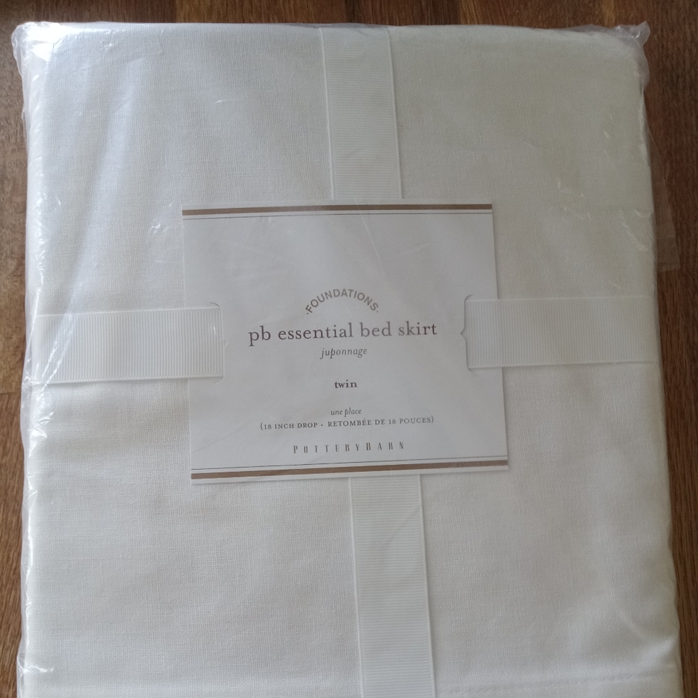NEW Pottery Barn Essentials White Twin Bedskirt, Cotton/Linen